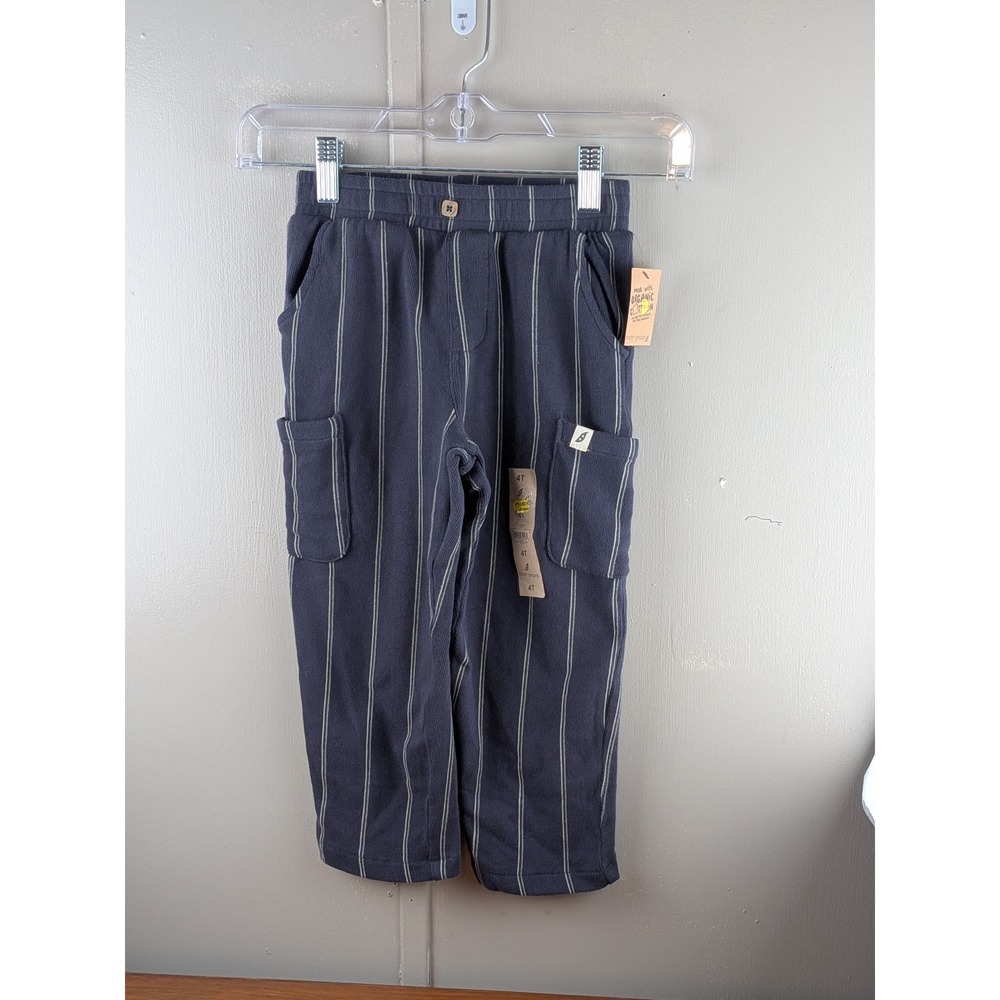 Easy Peasy Boys Navy Blue White Striped Organic Cotton Cargo Pants 4T NWT